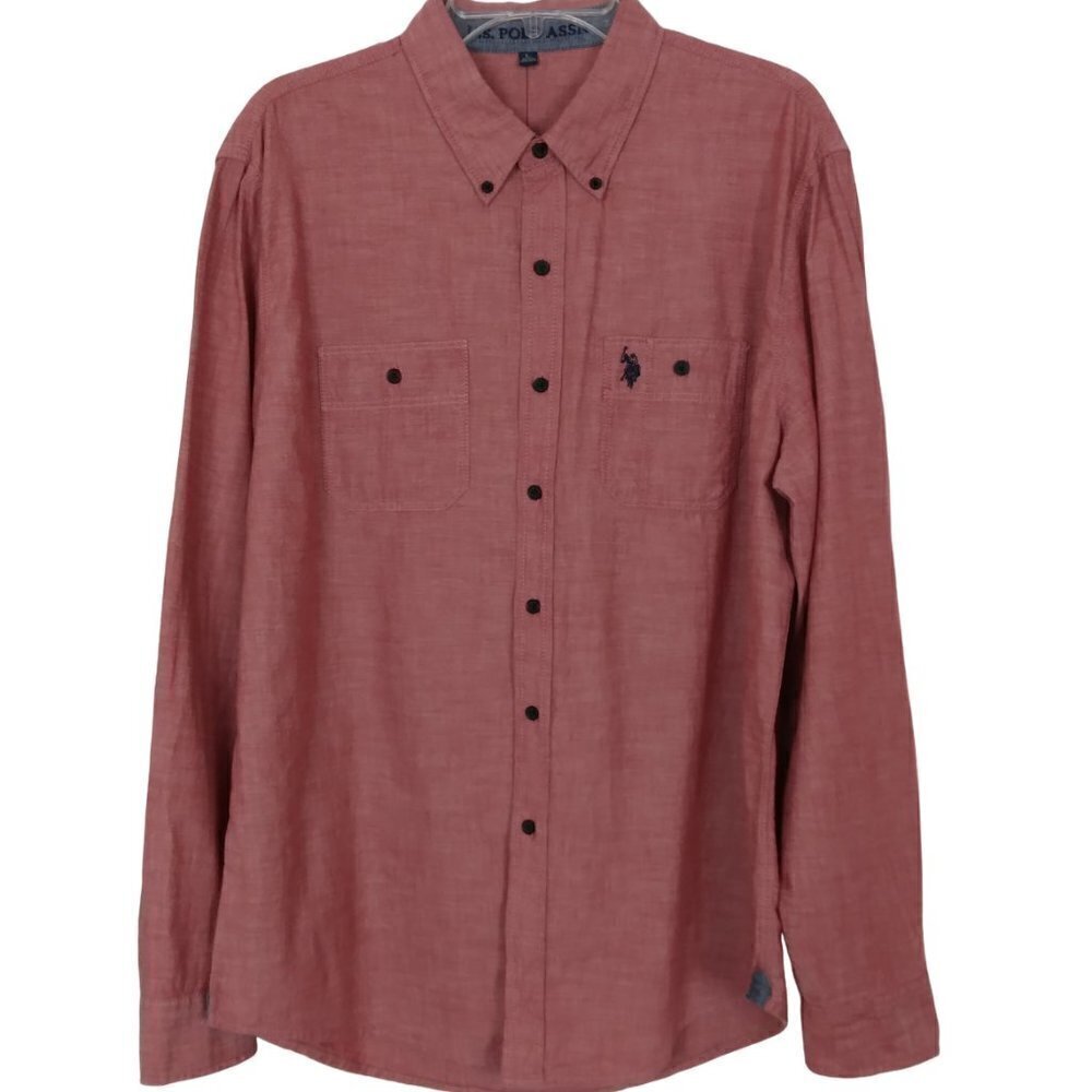 U.S. Polo ASSN | Men's Red Cotton Long Sleeve Button-up Shirt | Size L